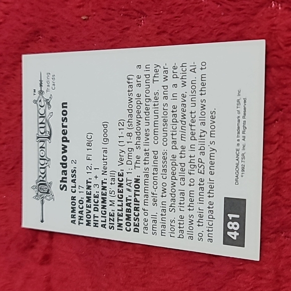 1992 TSR Advanced Dungeons & Dragons Shadowperson #481 - Picture 2 of 2